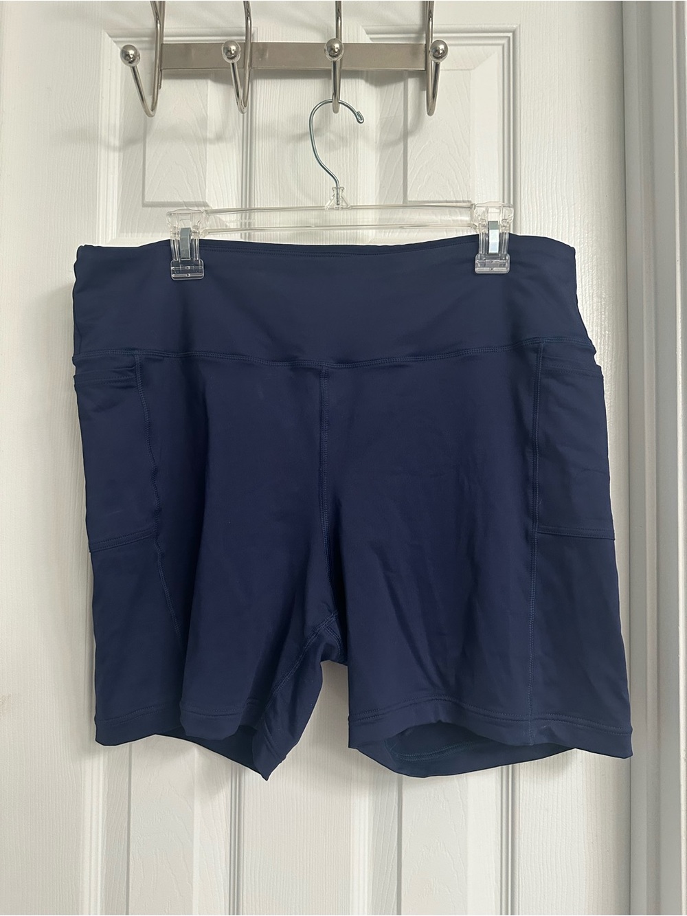 Lands' End Navy High-Rise Swim Shorts with Side Pockets